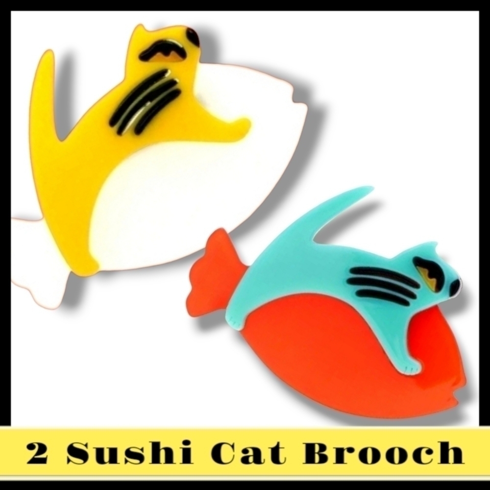 TWO Retro Acrylic cat/fish pin